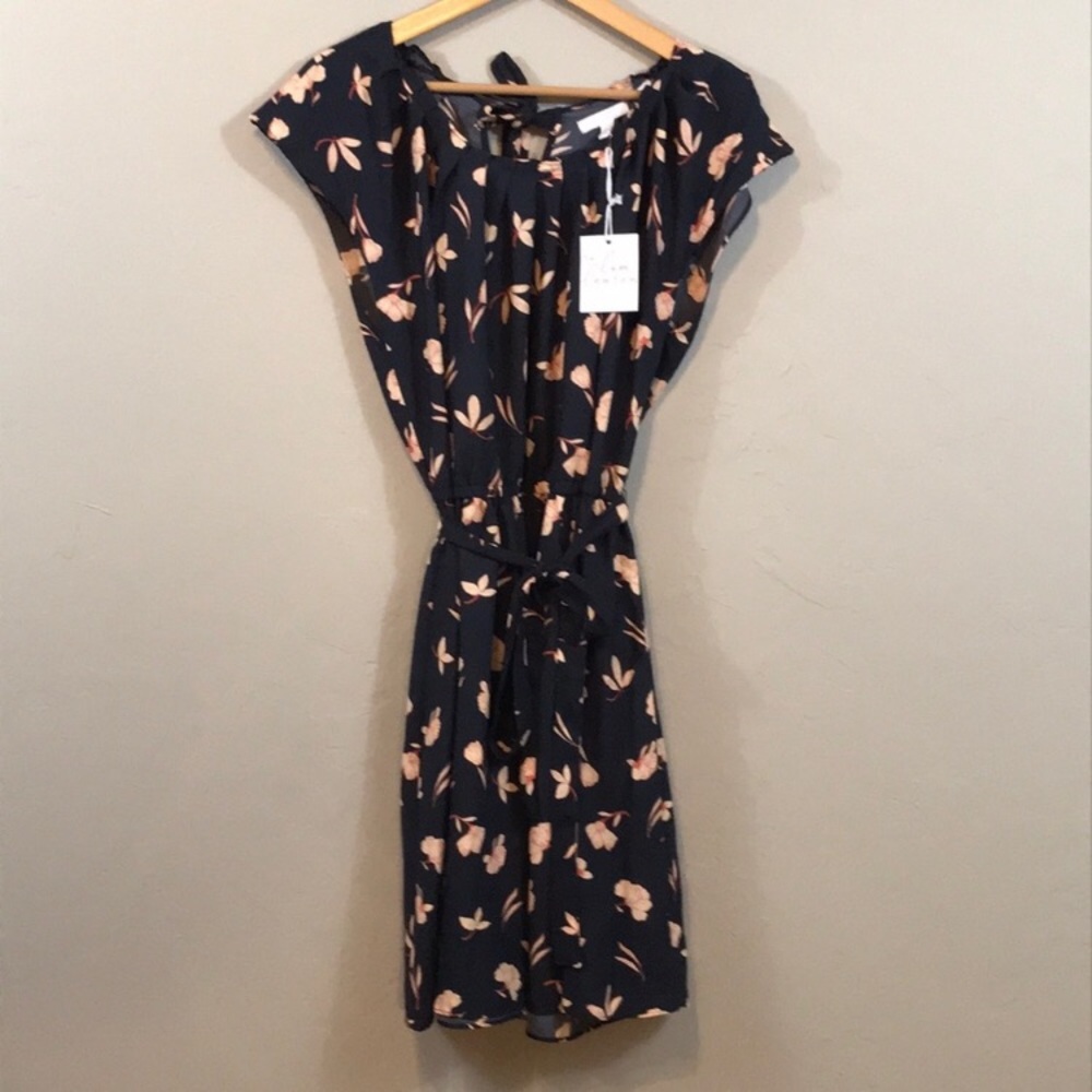 Lauren Conrad navy with pink floral print dress